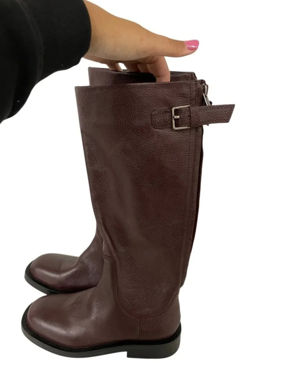 Zara Womens Leather Boots High Buckle EU 37 US 6.5 Burgundy Red 1017/410 NWOB